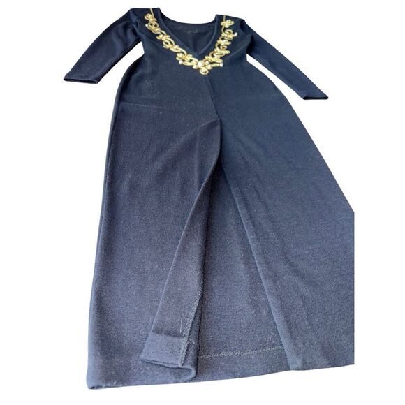 Vintage 1980’s Fusion Wool Blend Plunging V-Back Maxi Sweater Dress - Picture 6 of 14